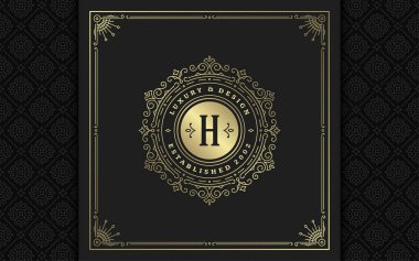 Klasik monogram logosu zarif çizgi çizgileri güzelleştirir zarif süsler Viktorya tarzı vektör şablonu tasarımı