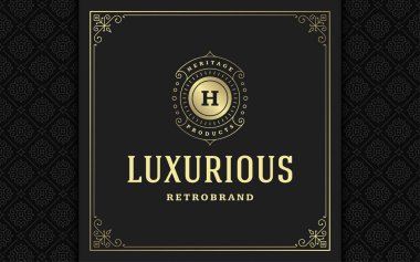 Klasik monogram logosu zarif çizgi çizgileri güzelleştirir zarif süsler Viktorya tarzı vektör şablonu tasarımı