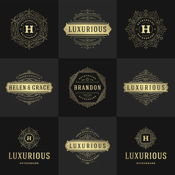 Vintage logolar ve monogramlar zarif çizgiler çizer zarif süsler Viktorya tarzı vektör şablonu tasarımı