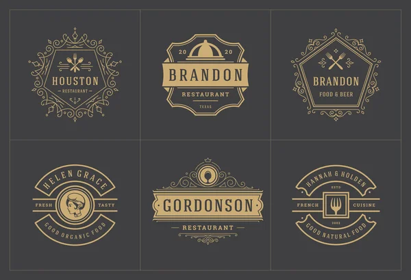 Restaurant Logo Sjablonen Set Vector Illustratie Goed Voor Menu Etiketten — Stockvector