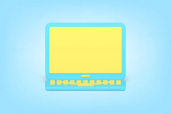 Modern minimalistic laptop 3d icon. Digital device with yellow screen and blue casing — Stock Vector