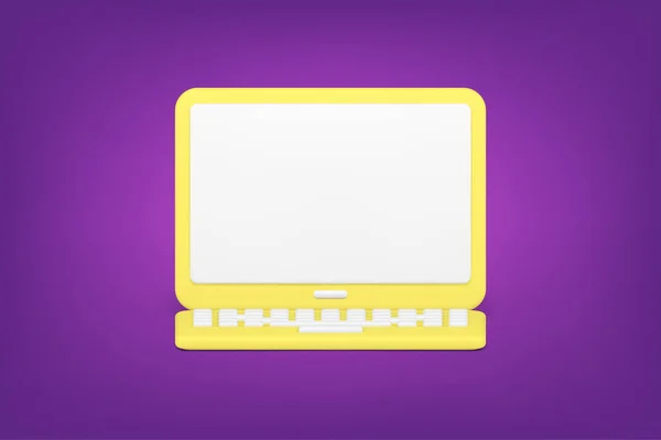 Icône 3d minimaliste jaune pour ordinateur portable. gadget numérique volumétrique sur fond violet — Image vectorielle