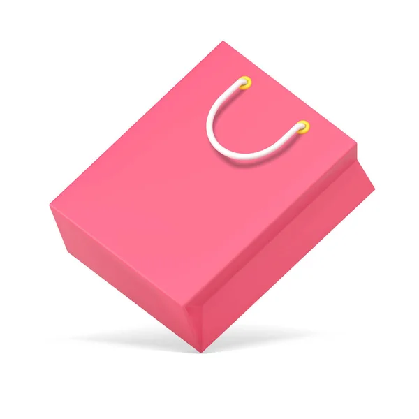 Pinkfarbene Einkaufstasche 3D-Symbol. Minimalistisches Paket mit weißen Griffen — Stockvektor