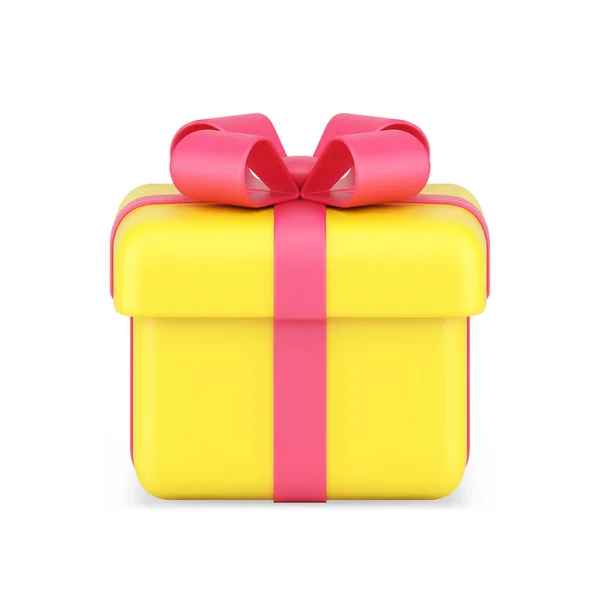 Férias de ouro caixa de presente 3d ícone. Pacote minimalista com fita vermelha e arco —  Vetores de Stock