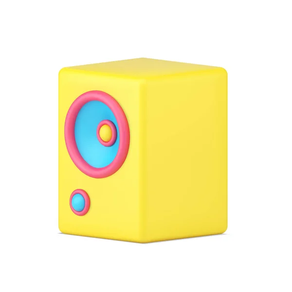 Sarı müzik hoparlörü 3D simgesi. Ses düzeyi retro ses hoparlörü — Stok Vektör