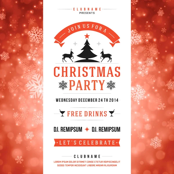 Christmas party zaproszenie retro typografia wektor illustation — Wektor stockowy