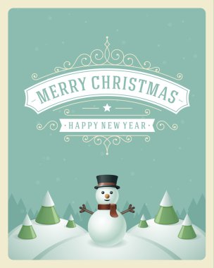 Noel retro tipografik ve süsleme dekorasyon. Neşeli Chris