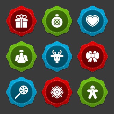 Christmas icons and labels set decorations objects