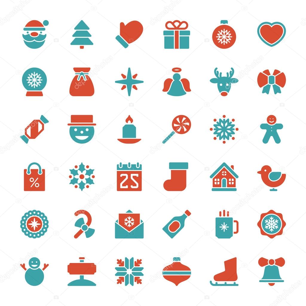 Christmas icons set. Christmas decorations objects and sy