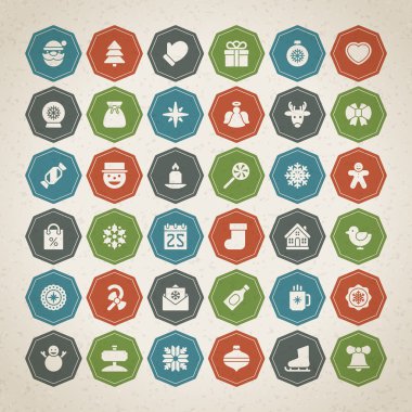 Christmas icons set decorations objects and symbols