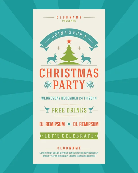 Partij uitnodiging retro typografie en sieraad decoratie van Kerstmis — Stockfoto