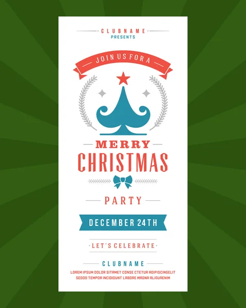 Noel partisi davetiyesi retro tipografi ve süsleme dekorasyon — Stok fotoğraf