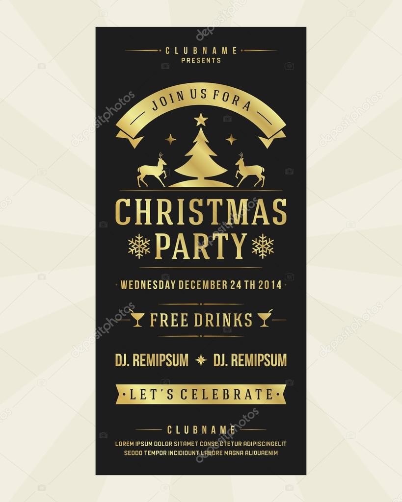 Christmas party invitation retro typography and ornament decoration