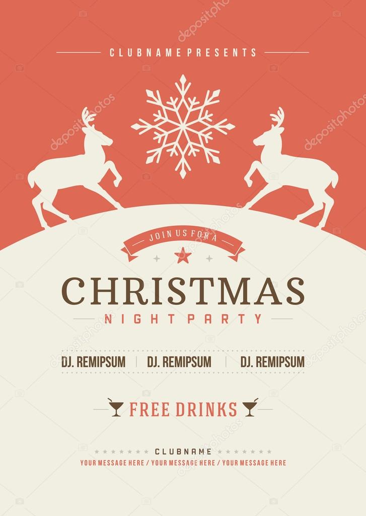 Christmas party invitation retro typography and ornament