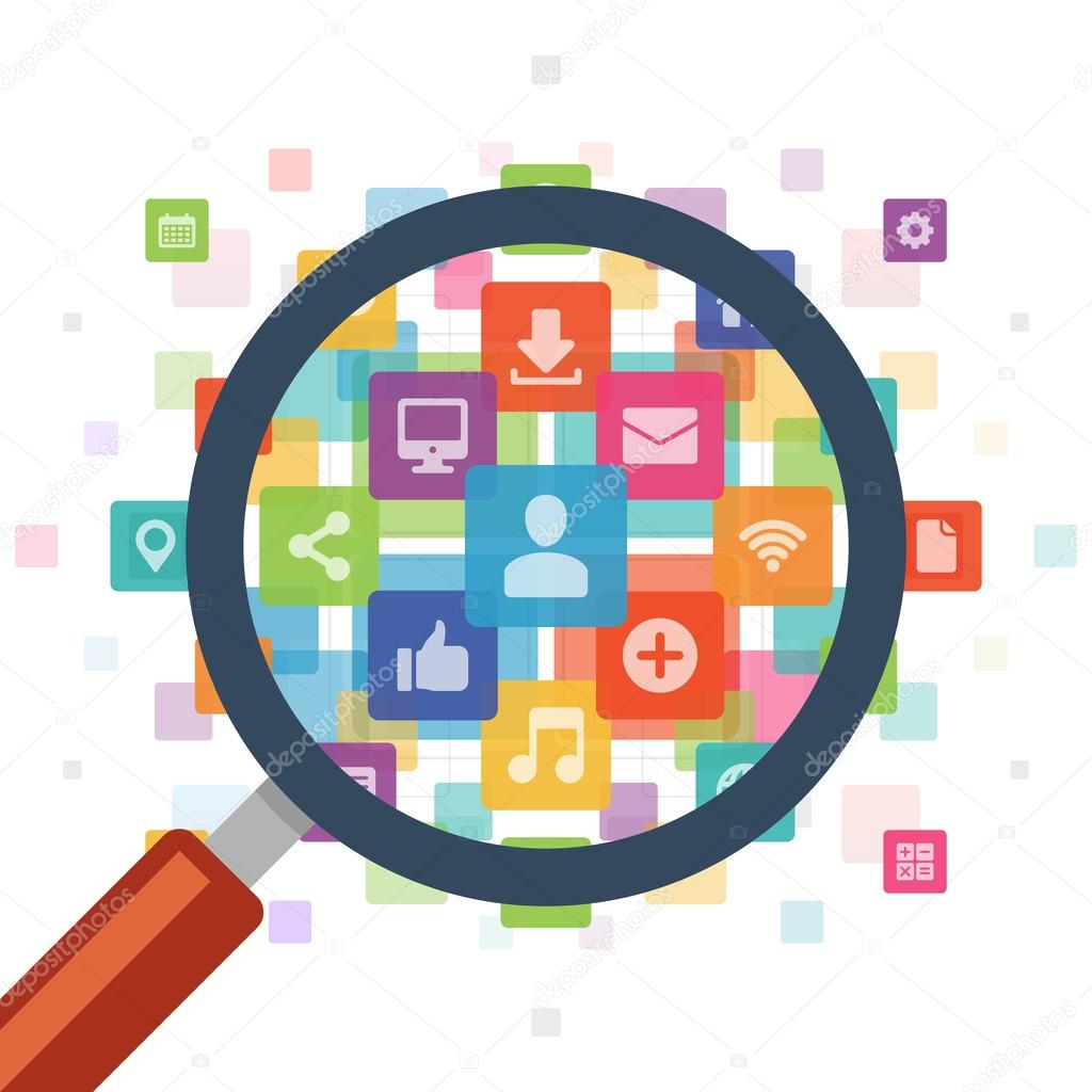 Magnifying glass and social media icons