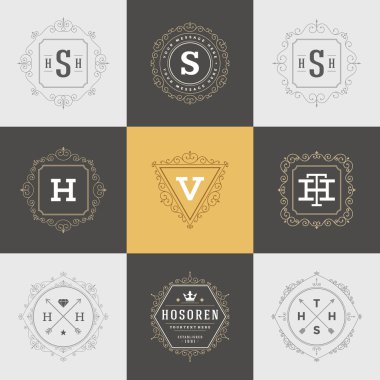 Set Luxury Logos template flourishes calligraphic elegant 