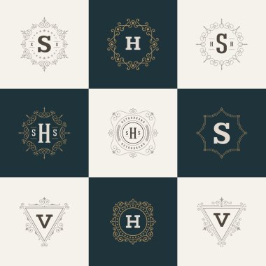 Set Luxury Logos template flourishes calligraphic elegant 
