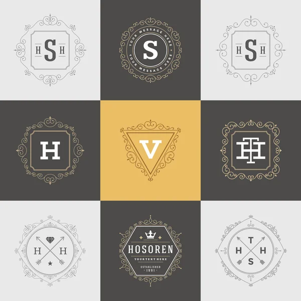 Set Luxury Logos template flourishes calligraphic elegant — Stock Vector