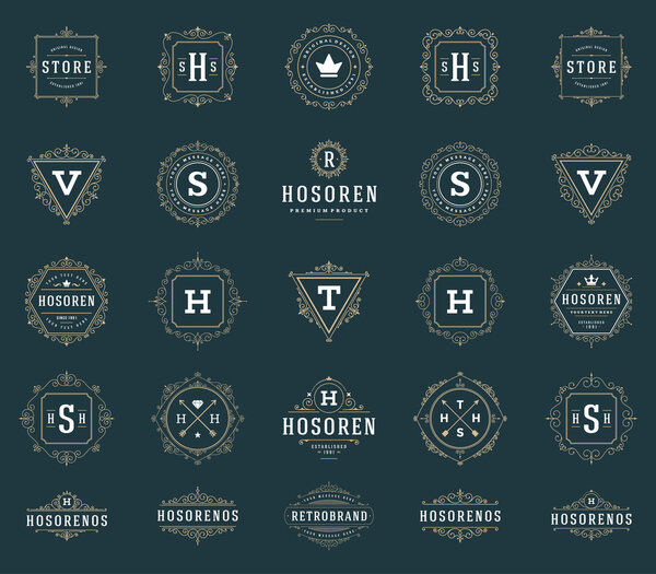 Шаблон Luxury Logos процветает каллиграфически элегантно
 