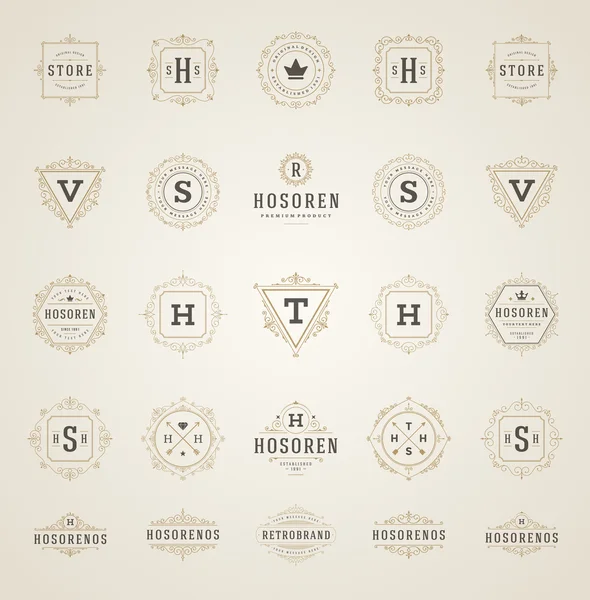 Set luxe Logos modèle fleurit calligraphique — Image vectorielle