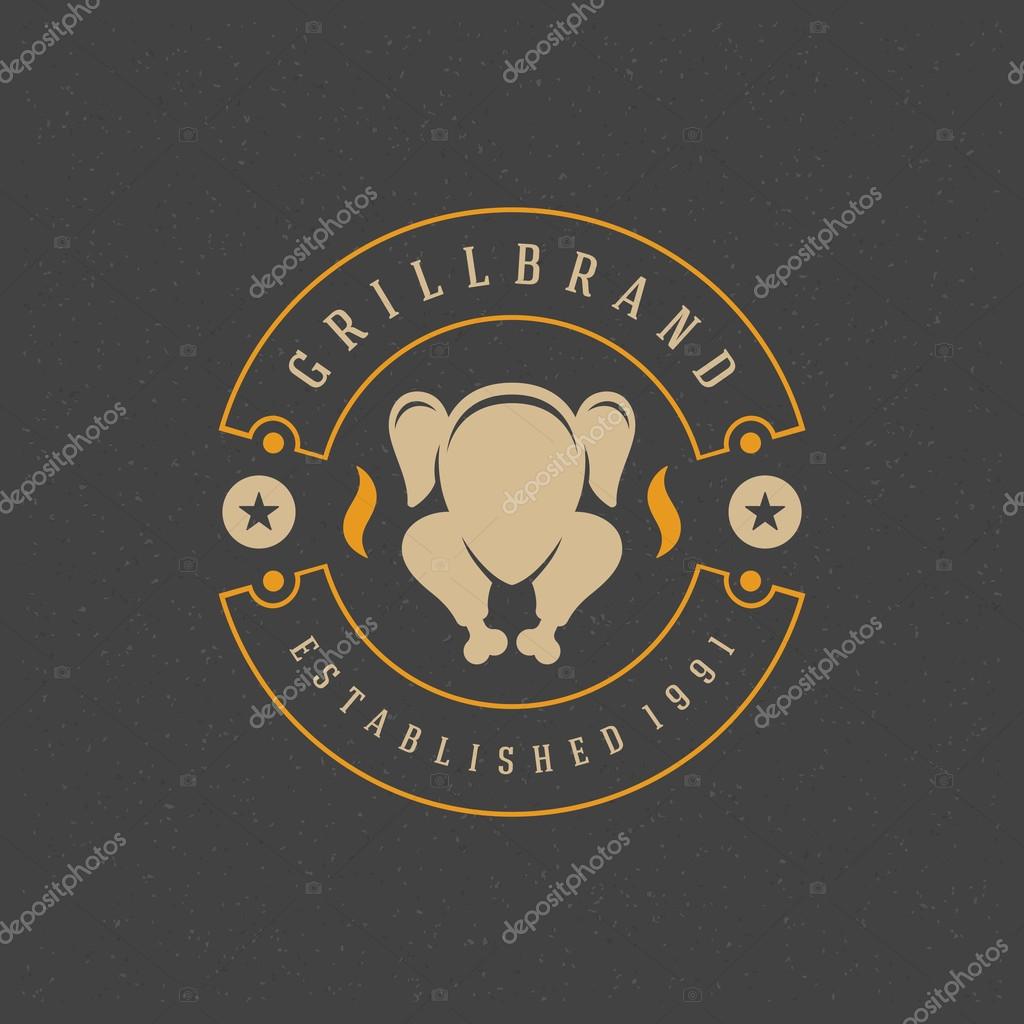 Restaurant Shop Design Element in Vintage Style for Logotype, Label, Badge, T-shirts and other design. Chicken grill retro vector illustration