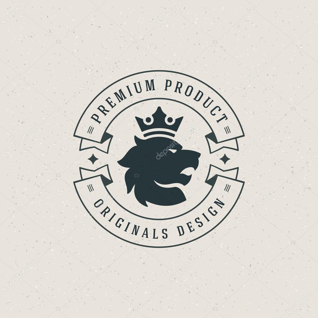 King Lion head and crown Design Element in Vintage Style for Logotype, Label, Badge, T-shirts and other design. Retro vector illustration