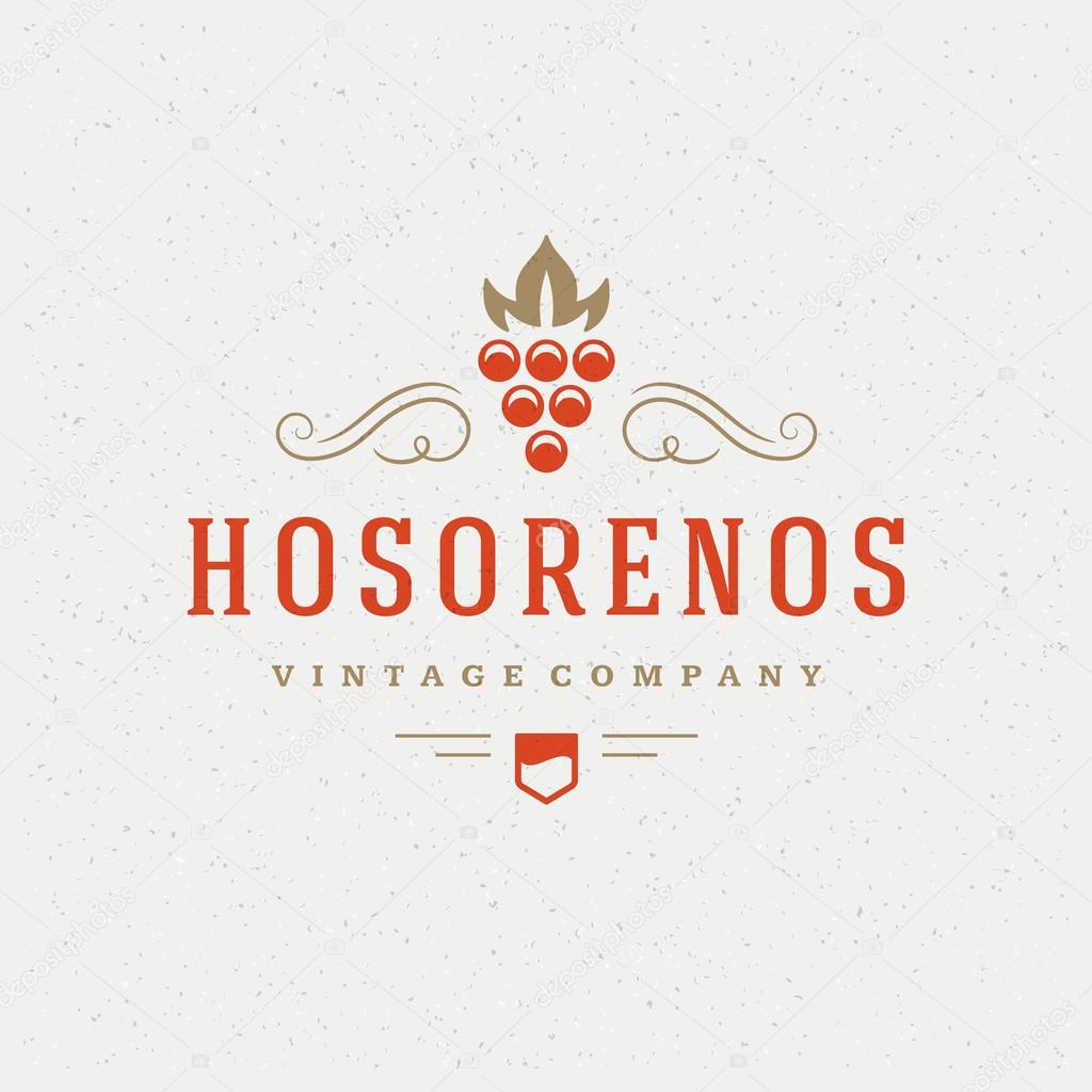 Restaurant Shop Design Element in Vintage Style for Logotype, Label, Badge and other design. Grapes retro vector illustration