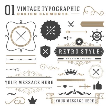 Retro vintage tipografik tasarım öğeleri