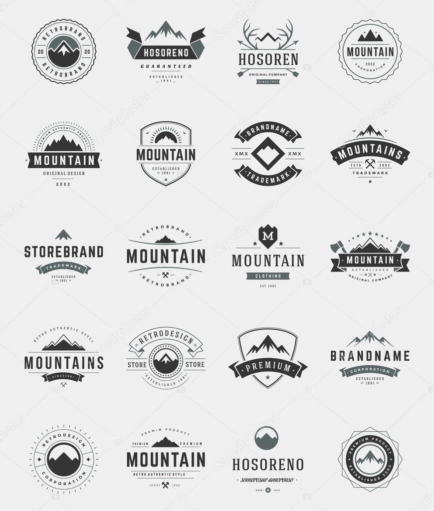 Set Mountains Logos, Badges and Labels Vintage Style.  Design elements retro vector illustration