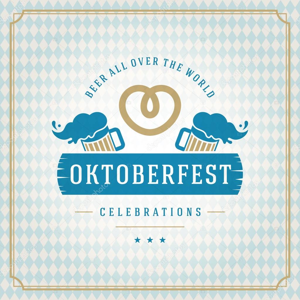 Oktoberfest vintage poster or greeting card and textured background. Beer festival celebration. Vector illustration