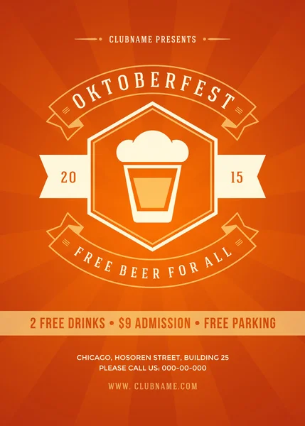 Oktoberfest beer festival poster or flyer template — Stok Vektör