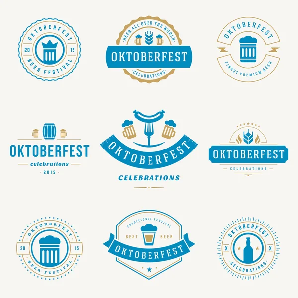 Etiquetas, emblemas e logotipos definir festival de cerveja Oktoberfest — Vetor de Stock