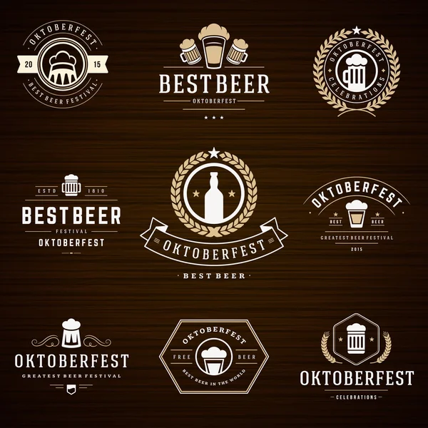 Bierfest oktoberfest Etiketten, Abzeichen und Logos gesetzt — Stockvektor