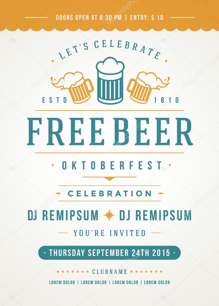 Oktoberfest beer festival celebration retro typography poster or flyer template