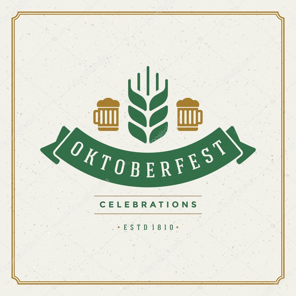 Oktoberfest vintage poster or greeting card and textured background. Beer festival celebration. Vector illustration