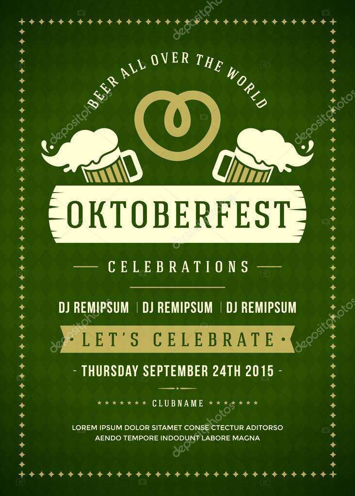 Oktoberfest beer festival celebration retro typographic poster or flyer template
