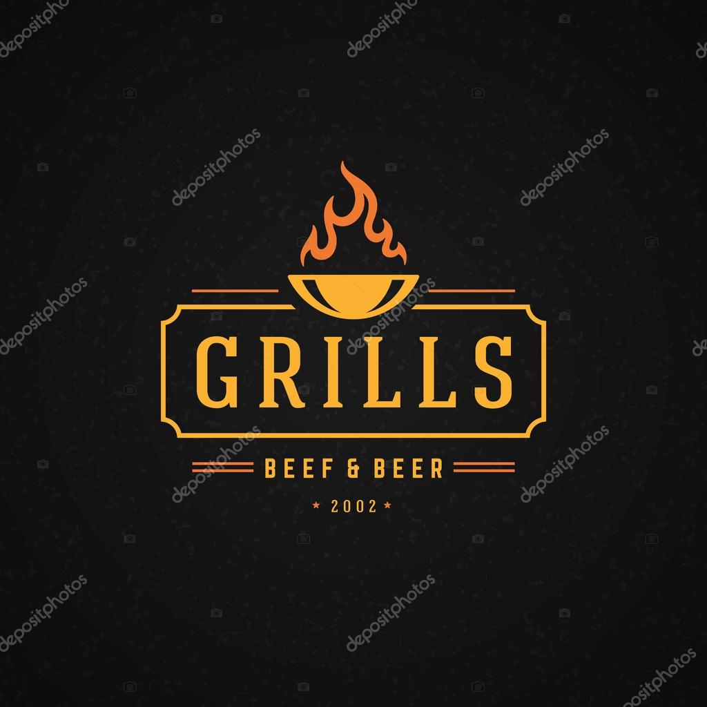 Grill Design Element in Vintage Style for Logotype, Label, Badge and other design. Fire flame retro vector illustration