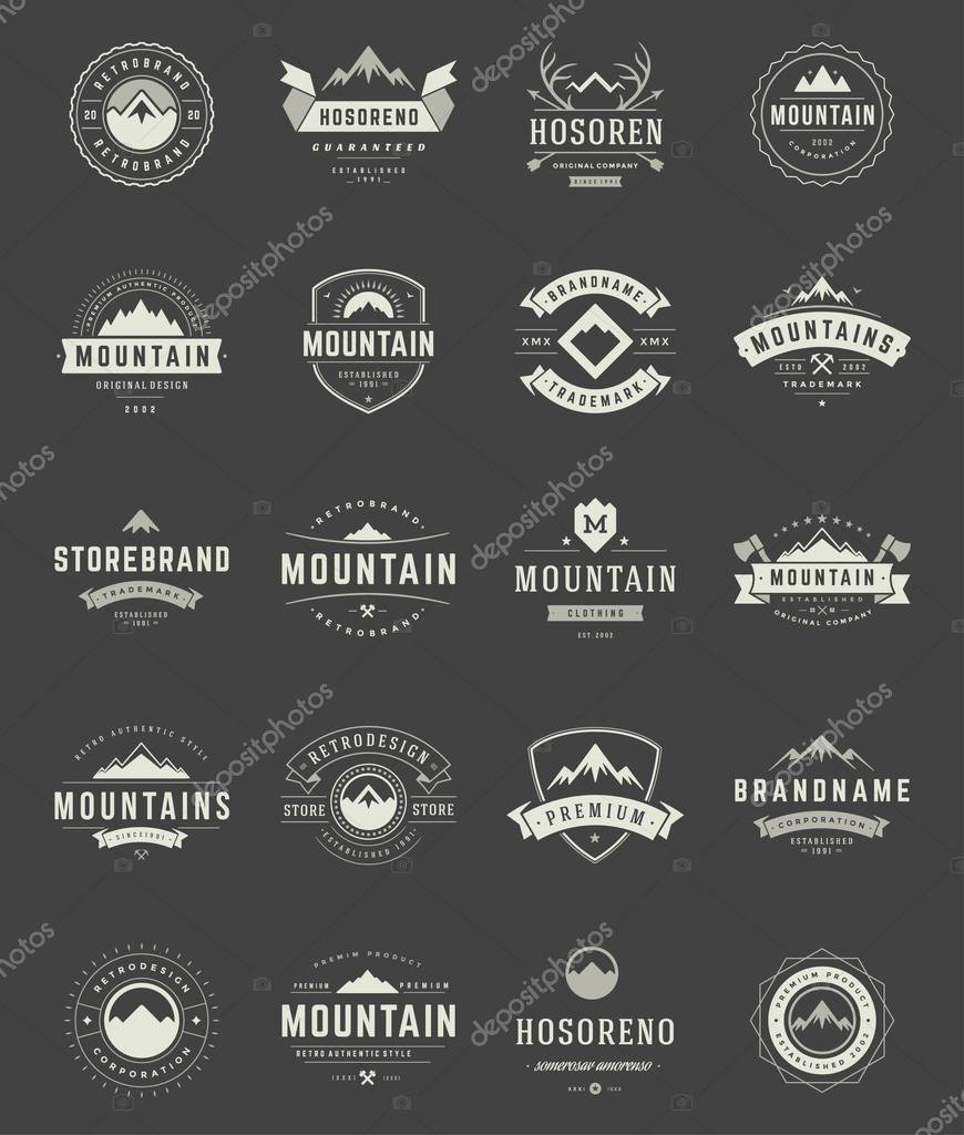 Set Mountains Logos, Badges and Labels Vintage Style.  Design elements retro vector illustration