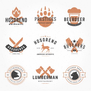 Elle çizilmiş tarzı retro logolar ayarla