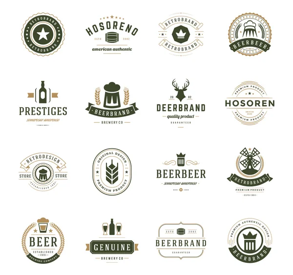 Set Bier-Logos, Abzeichen und Etiketten Vintage-Stil — Stockvektor