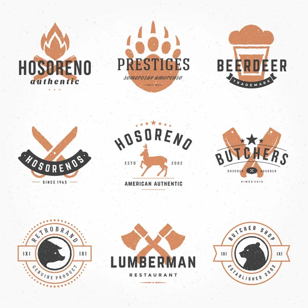 Set handgezeichnete Retro-Logos — Stockvektor