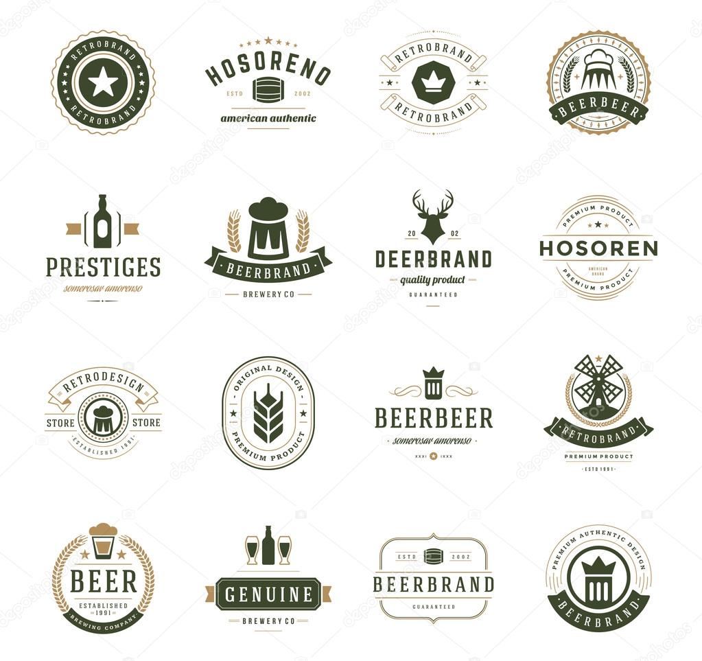 Set Beer Logos, Badges and Labels Vintage Style
