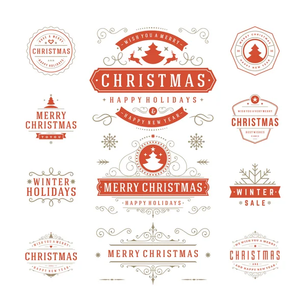 Étiquettes et insignes de Noël Design vectoriel — Image vectorielle