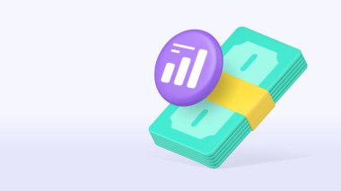 İş mali analizi para muhasebe 3D simge afişi fotokopi uzay vektör illüstrasyonu. Ticari bankacılık muhasebe istatistik yönetimi analiz stratejisi optimizasyon raporu