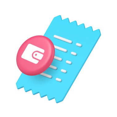 Finansal ödeme, bankacılık, masraf, para, işlem, fatura, fatura, muhasebe ve bütçe yönetimi için eksik çek ve cüzdan. 3d gerçekçi vektör illüstrasyonu.