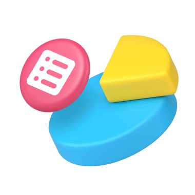 Vurgulanmış bölüm ve veri analizi için liste, istatistik, bilgi, rapor, iş, analitik, sunum ve bilgi için liste. 3d gerçekçi vektör illüstrasyonu.