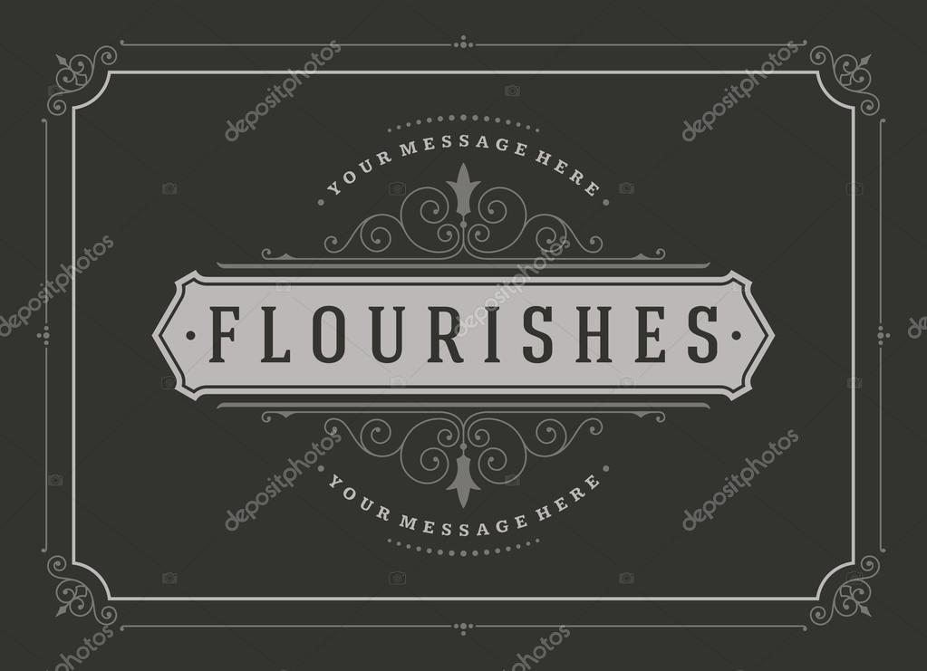 Vintage ornament greeting card vector template. Retro wedding invitations, advertising or other design and place for text. Flourishes frame chalkboard style