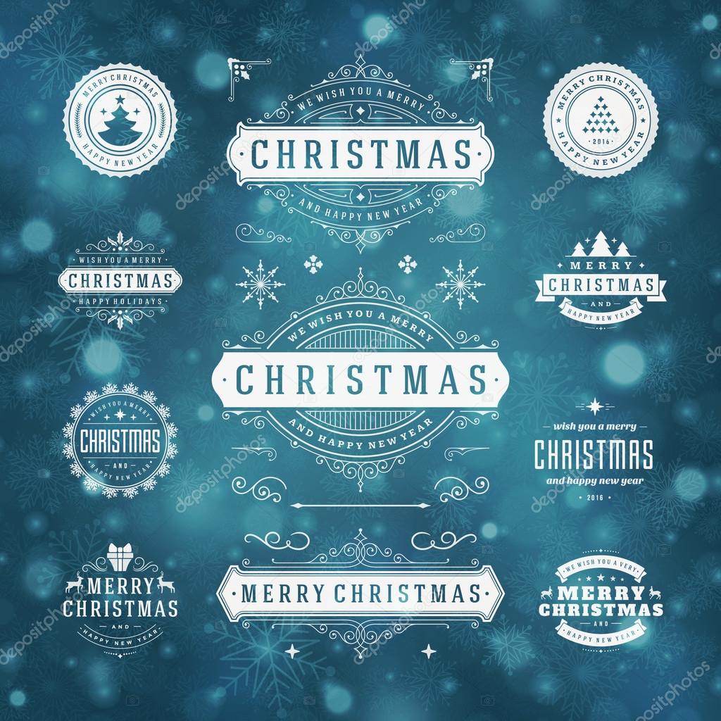 Christmas Decorations Vector Design Elements. Typographic elements, Symbols, Icons, Vintage Labels, Badges, Frames, Ornaments and Ribbons, set. Flourishes calligraphic. Merry Christmas and Happy