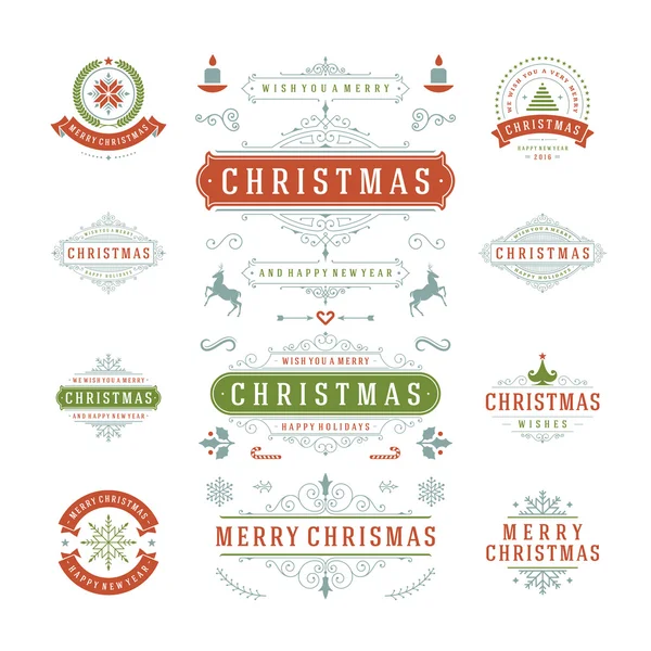 Étiquettes et insignes de Noël Design vectoriel — Image vectorielle