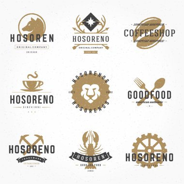 Set hand drawn style retro logos or badges clipart